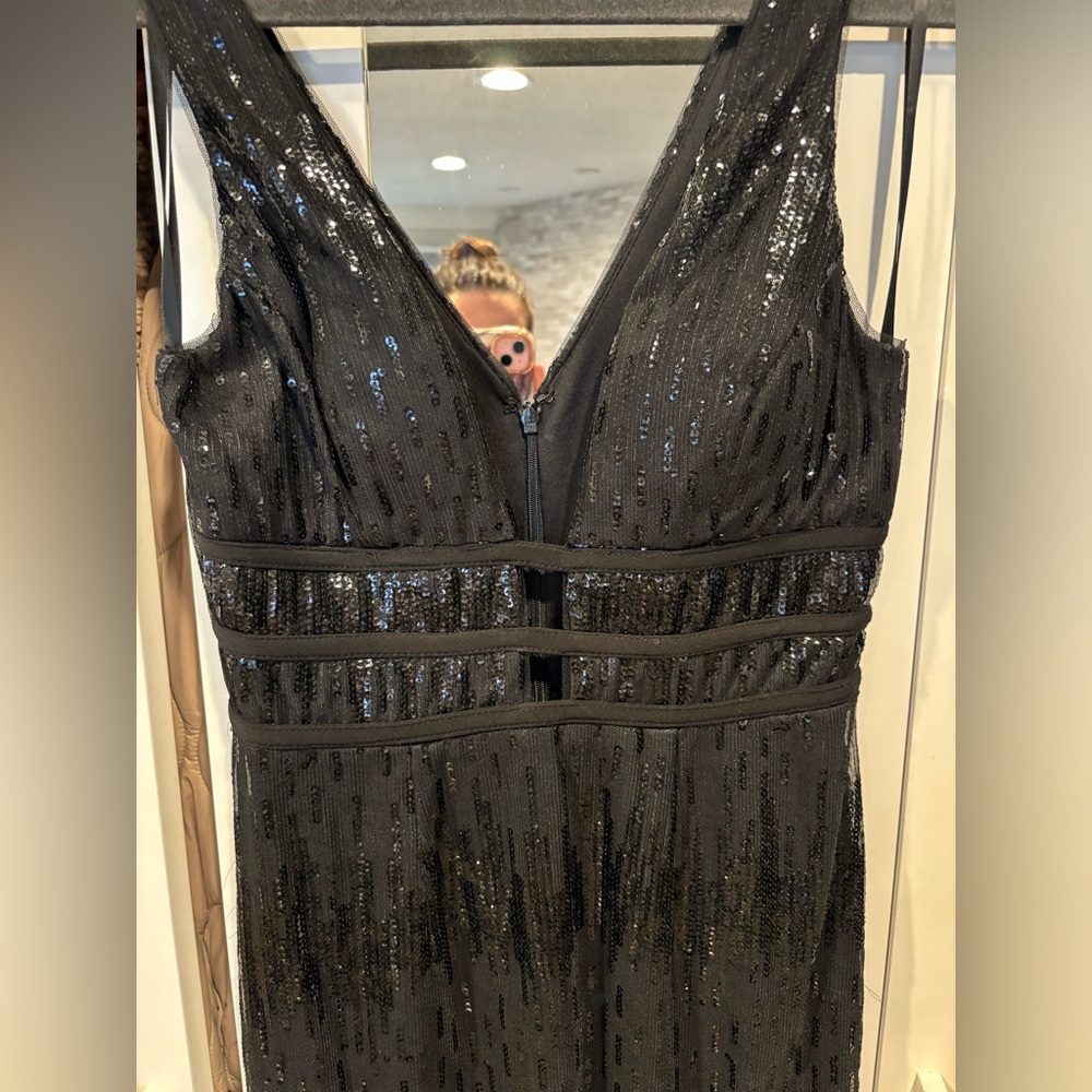 WORN ONCE - Black Plunge Sequin Dress - Picture 5 of 12